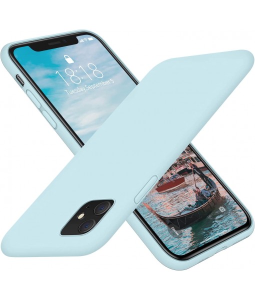 Husa iPhone 12, SIlicon Catifelat cu interior Microfibra, Light Blue